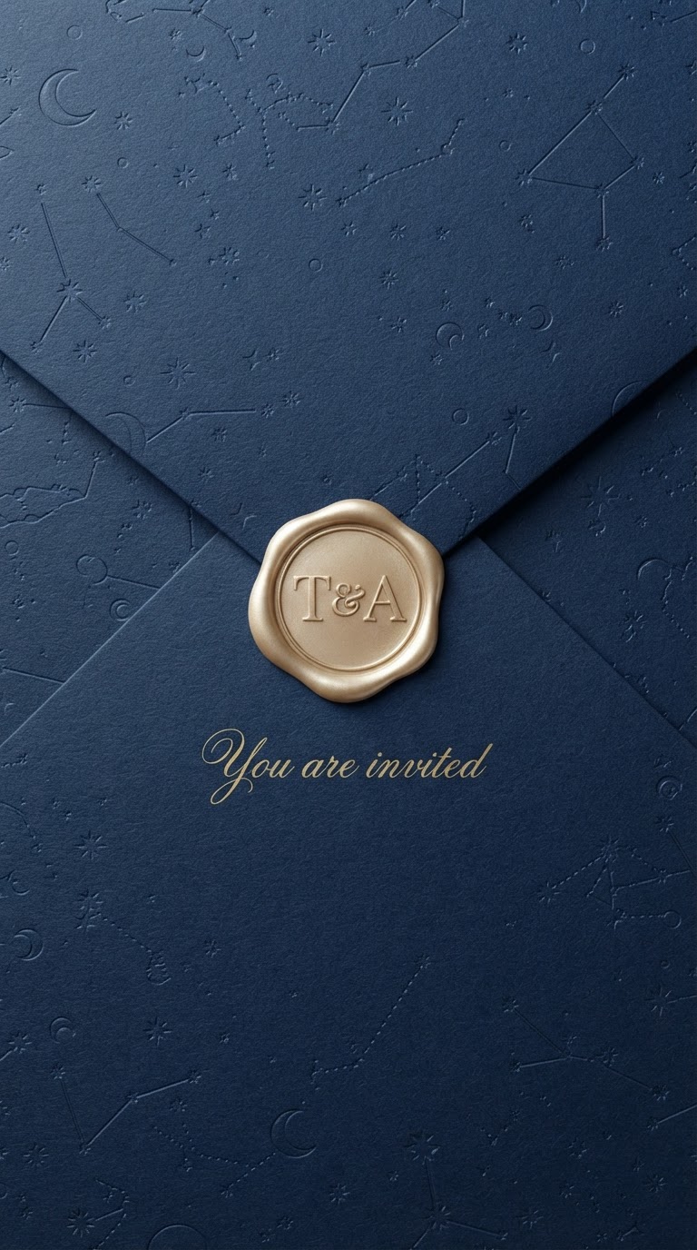 Navy envelope with gold seal
